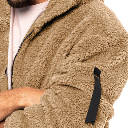 Plush Hooded Men's Fleece Double-sided  Warm Coat