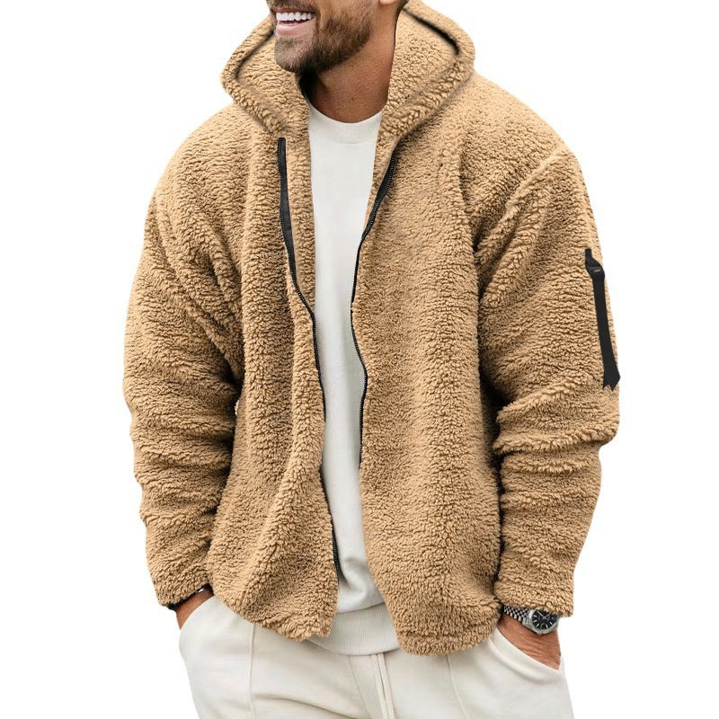 Plush Hooded Men's Fleece Double-sided  Warm Coat