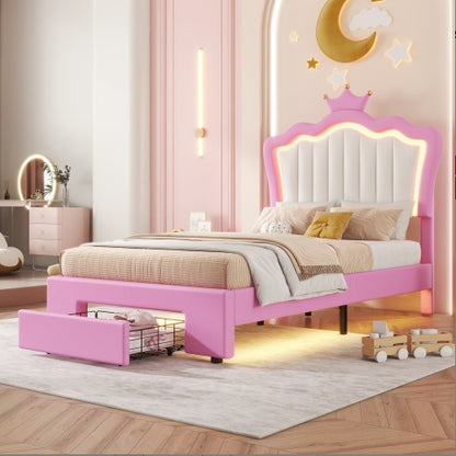 Twin Size Upholstered Bed Frame With LED Lights - Modern Princess Bed - DreamFurniture