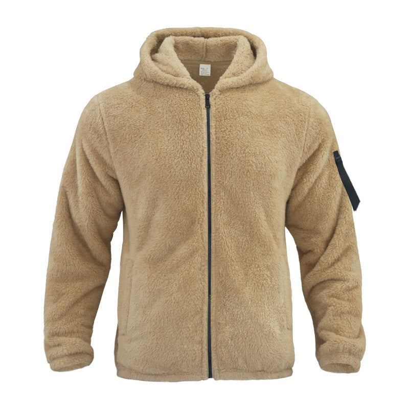 Plush Hooded Men's Fleece Double-sided  Warm Coat