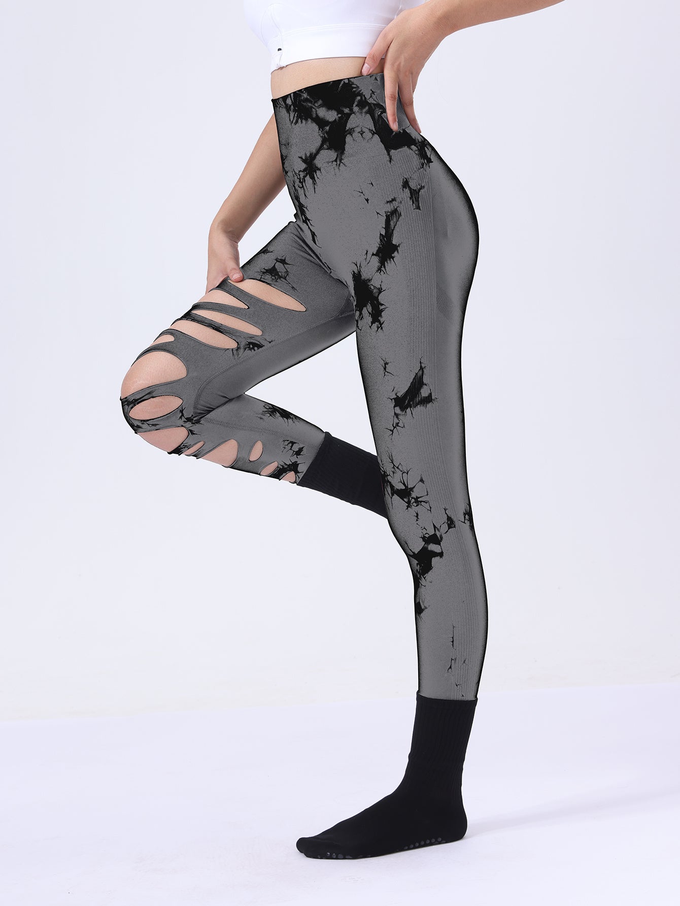 Butt Lifting Yoga Gym Athletic Pants, Hollow Out Tummy Control Sports Leggings Tie Dye Running Pants C.j Dropshipping