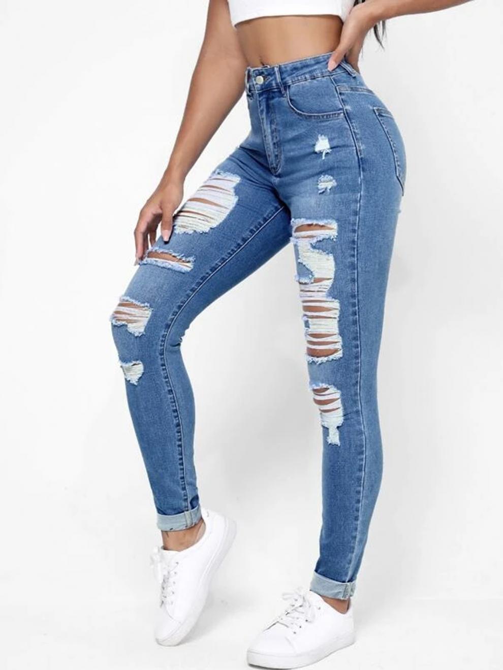 Skinny Jeans Women's High Waist Slim Fit Slimming Holes Skinny Pants C.j Dropshipping