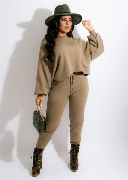 Adogirl Tracksuits Women Solid Two Piece Set Lantern Sleeve Loose Sweatshirts Tops Drawstring Pockets Sweatpants Jogging Suits Gimme that