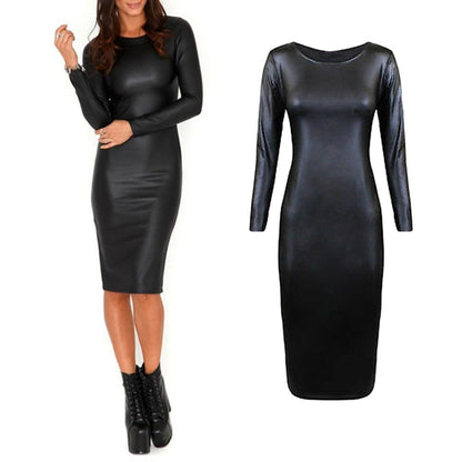 Black Faux Leather Office Lady Dress Suits - GimmeWarehouse