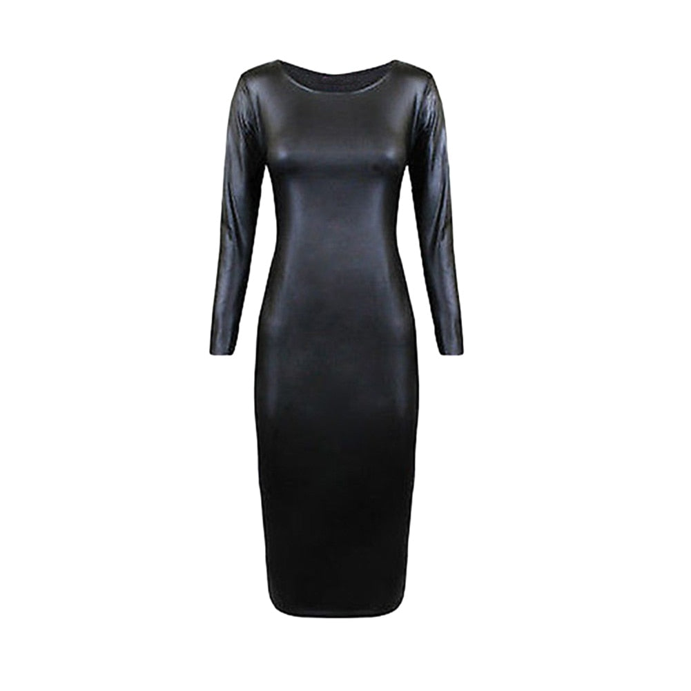 Black Faux Leather Office Lady Dress Suits - GimmeWarehouse