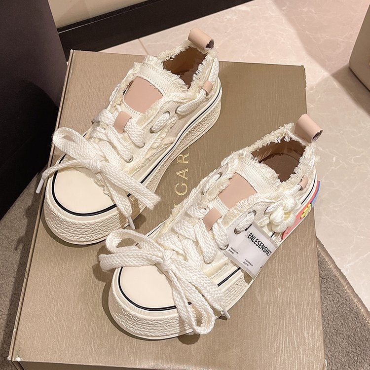 Canvas shoes 2022 new breathable white shoes women's autumn thick-soled muffin bottom lace-up all-match student skate shoes women Gimme that