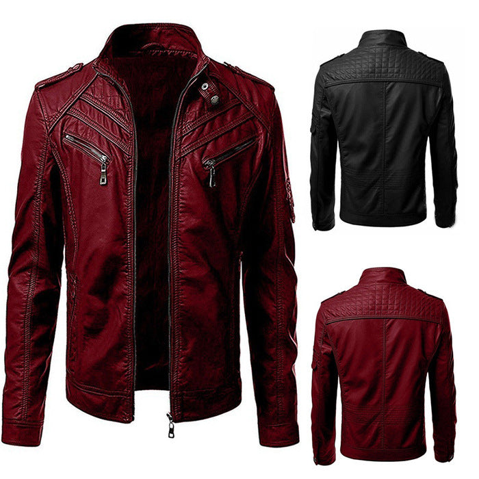 Casual Foreign Trade Leather Jacket Men Wish Hot Sale European And American Fashion Zipper Stand Collar Jacket Gimme that