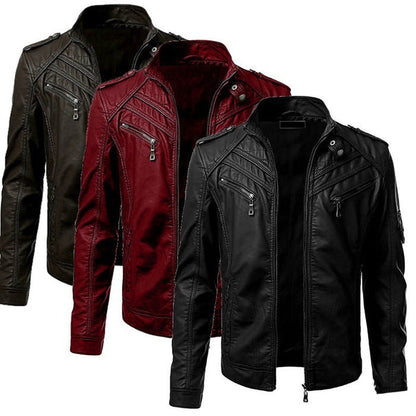 Casual Foreign Trade Leather Jacket Men Wish Hot Sale European And American Fashion Zipper Stand Collar Jacket Gimme that