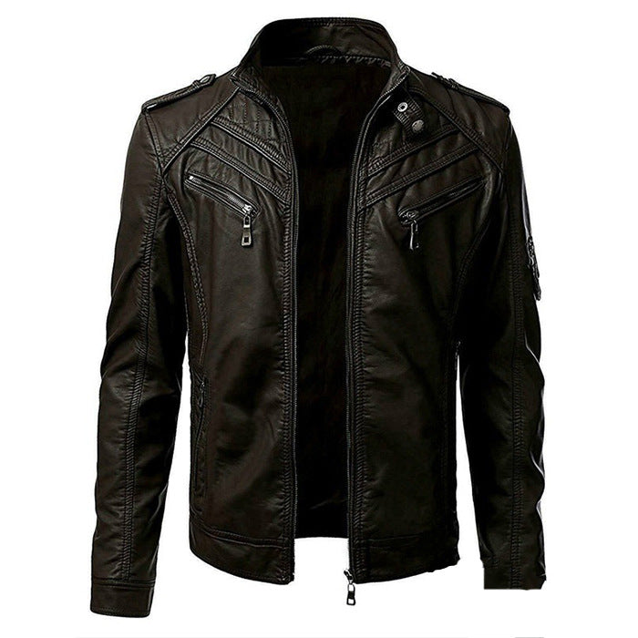 Casual Foreign Trade Leather Jacket Men Wish Hot Sale European And American Fashion Zipper Stand Collar Jacket Gimme that