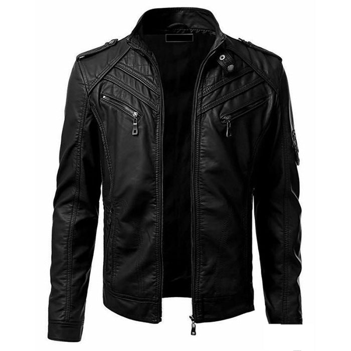 Casual Foreign Trade Leather Jacket Men Wish Hot Sale European And American Fashion Zipper Stand Collar Jacket Gimme that