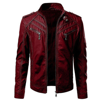 Casual Foreign Trade Leather Jacket Men Wish Hot Sale European And American Fashion Zipper Stand Collar Jacket Gimme that