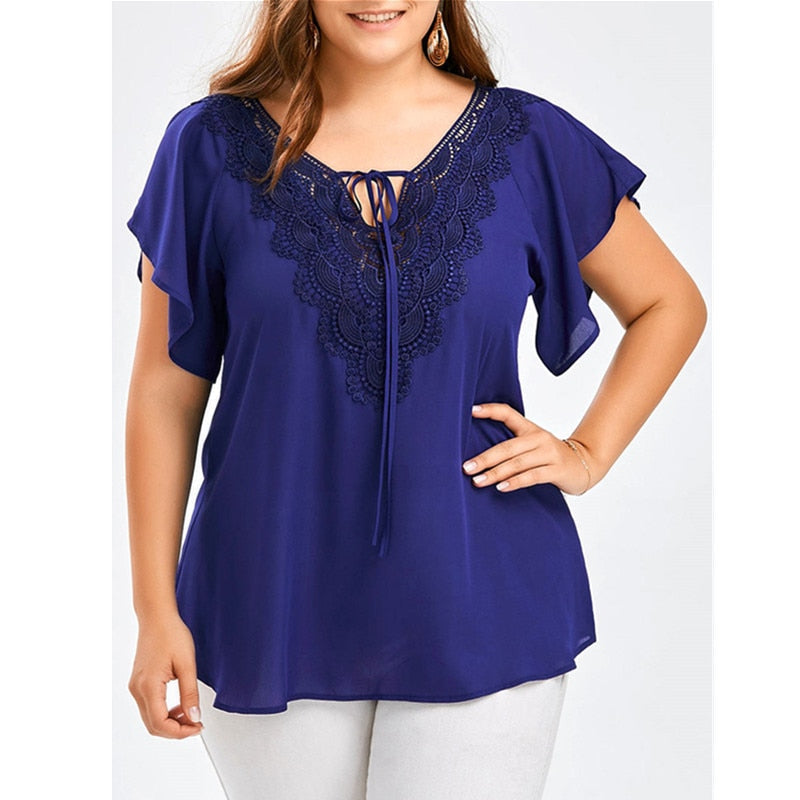 Chiffon Pullovers Lace T-Shirt - GimmeWarehouse