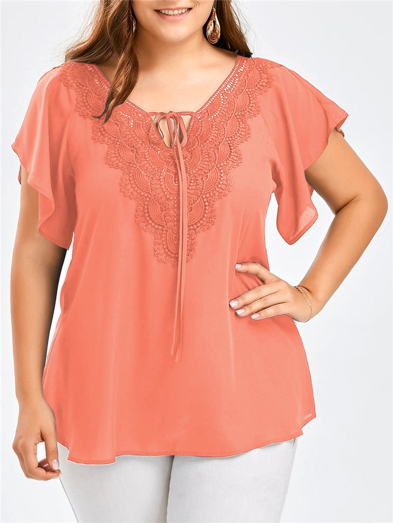 Chiffon Pullovers Lace T-Shirt - GimmeWarehouse