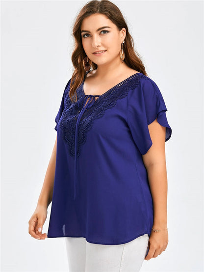 Chiffon Pullovers Lace T-Shirt - GimmeWarehouse