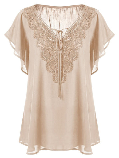 Chiffon Pullovers Lace T-Shirt - GimmeWarehouse