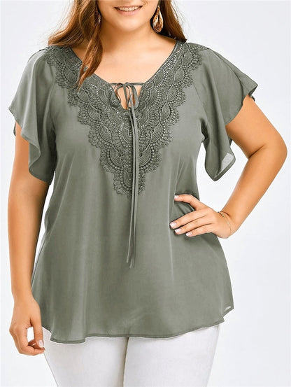 Chiffon Pullovers Lace T-Shirt - GimmeWarehouse