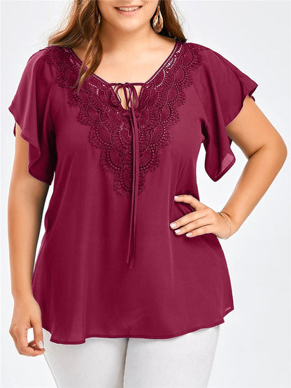 Chiffon Pullovers Lace T-Shirt - GimmeWarehouse