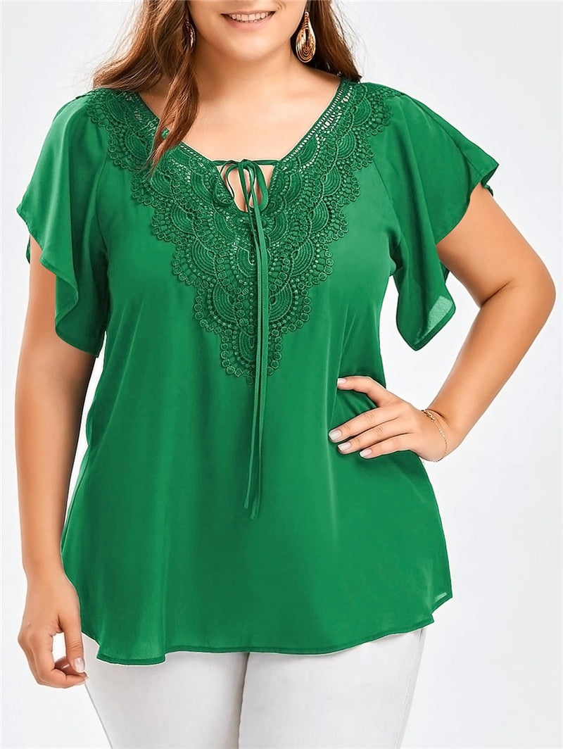 Chiffon Pullovers Lace T-Shirt - GimmeWarehouse