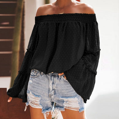 Eti Off Shoulder Summer Tshirt Women Long Sleeve Shirt Women Blouse Solid Ruffle Sleeve Slash Neck Sexy Shirts For Women Tops Gimme that