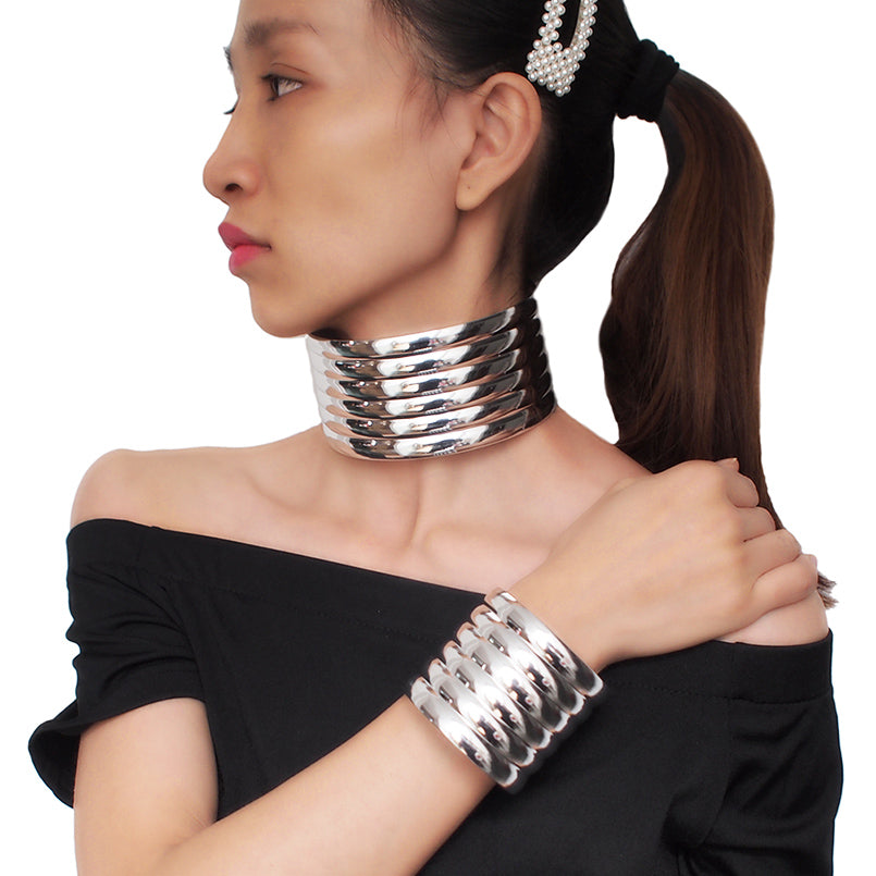 Exaggerated necklace choker bracelet set - GimmeWarehouse