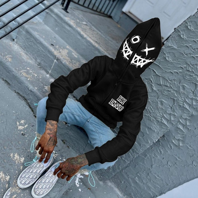 Full Zip Hip Hop Graphic Hooded Sweatshirt - GimmeWarehouse