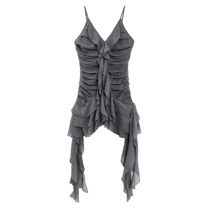 Goth Gray Bandage Ruffles Midi Dress - GimmeWarehouse