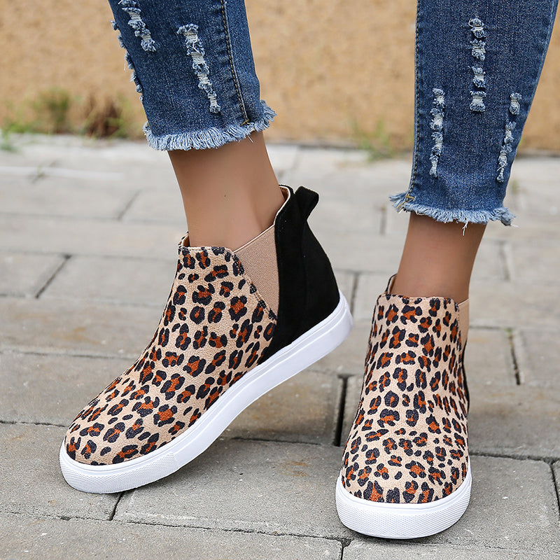 Leopard Print Flats Women V Cutout Elastic Band Shoes - GimmeWarehouse