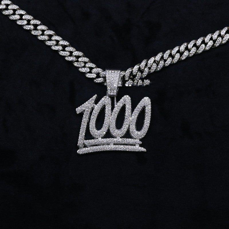 Men's And Women's Digital Diamond-encrusted 1000 Pendant Cuban Necklace Gimme that