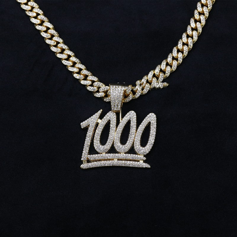 Men's And Women's Digital Diamond-encrusted 1000 Pendant Cuban Necklace Gimme that