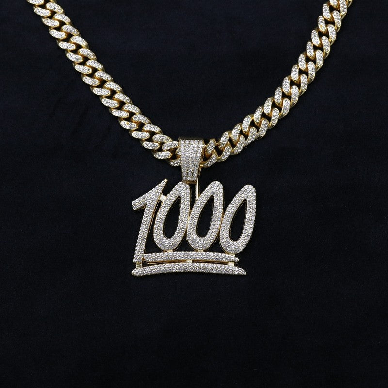 Men's And Women's Digital Diamond-encrusted 1000 Pendant Cuban Necklace Gimme that