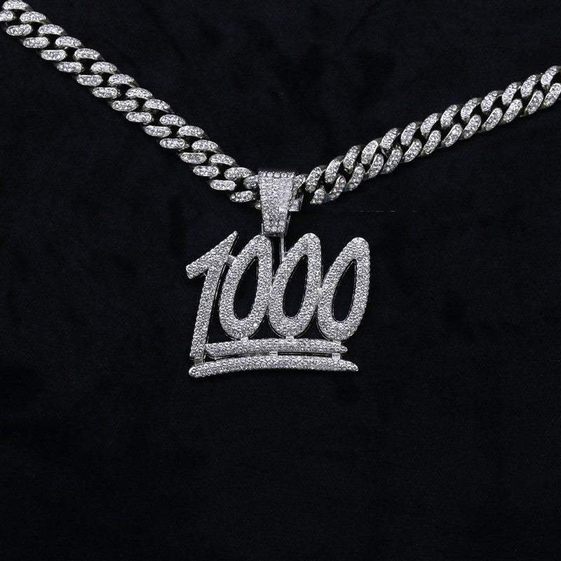 Men's And Women's Digital Diamond-encrusted 1000 Pendant Cuban Necklace Gimme that