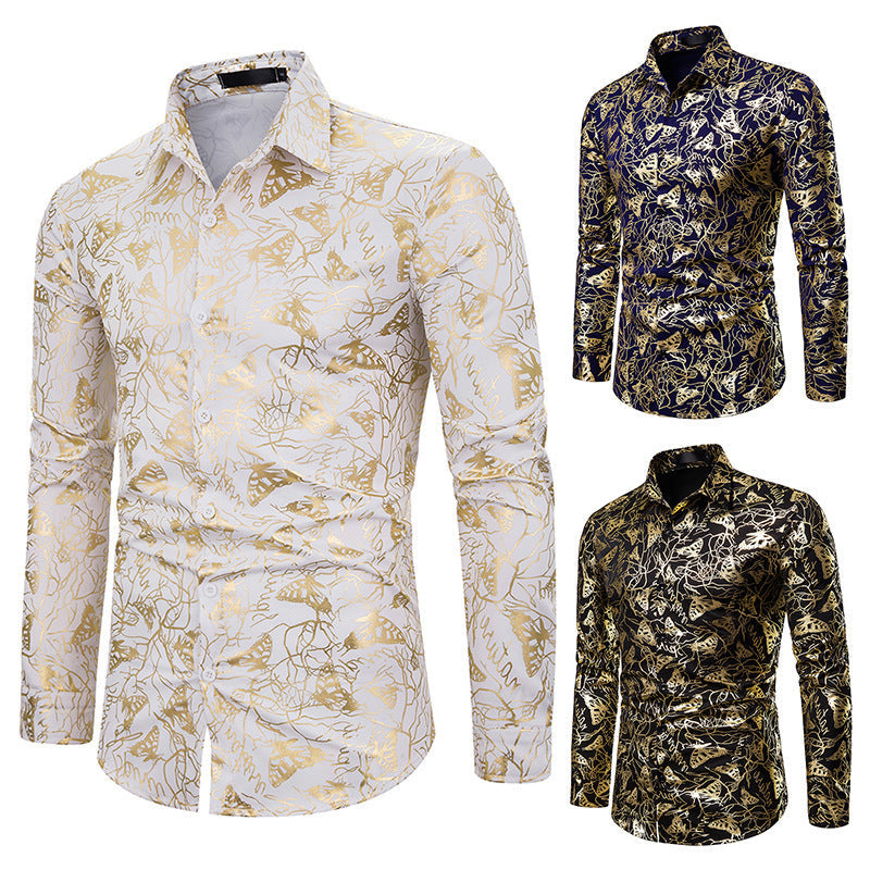 Men's lapel butterfly bronzing print long sleeve shirt men Gimme that