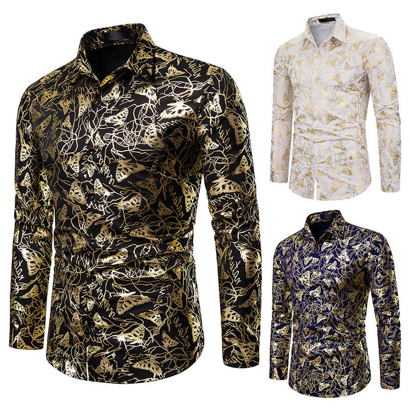 Men's lapel butterfly bronzing print long sleeve shirt men Gimme that