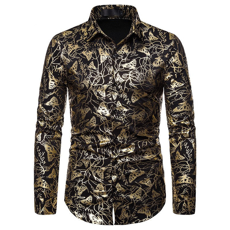 Men's lapel butterfly bronzing print long sleeve shirt men Gimme that