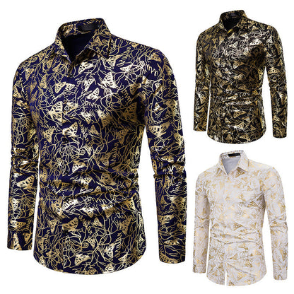 Men's lapel butterfly bronzing print long sleeve shirt men Gimme that