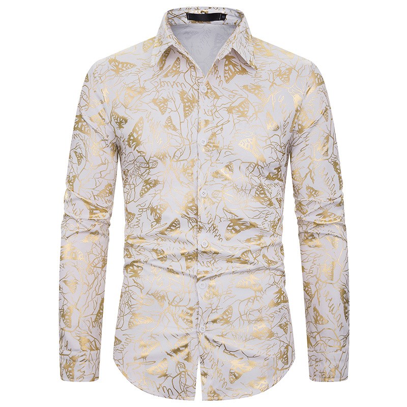 Men's lapel butterfly bronzing print long sleeve shirt men Gimme that