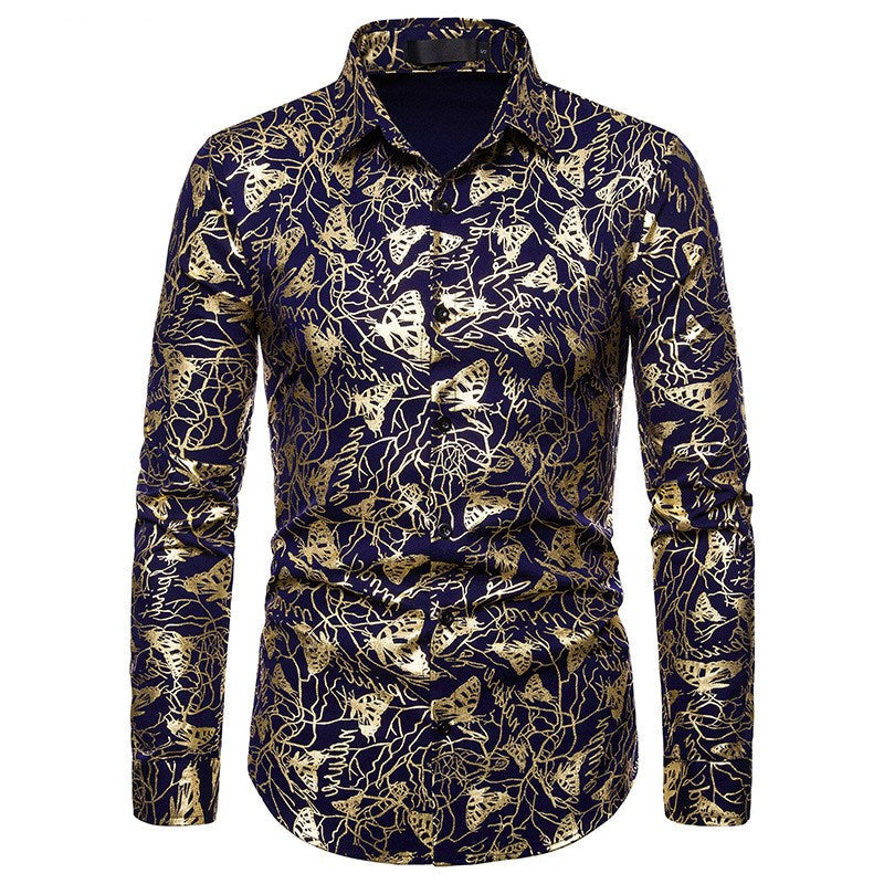 Men's lapel butterfly bronzing print long sleeve shirt men Gimme that