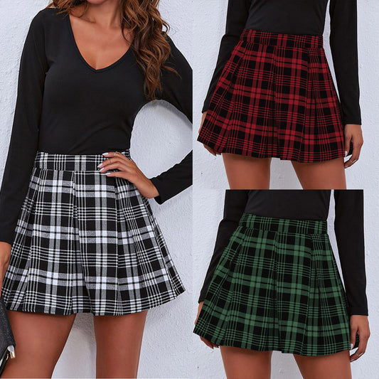 New Skirt High Waist Women Pleated Skirts Slim Waist Women Sweet Girls Dance Plaid Casual Ladies Short Skirts Gimme that