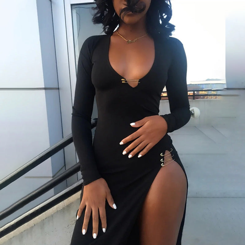 New Sexy High Slit Pin Dress - GimmeWarehouse