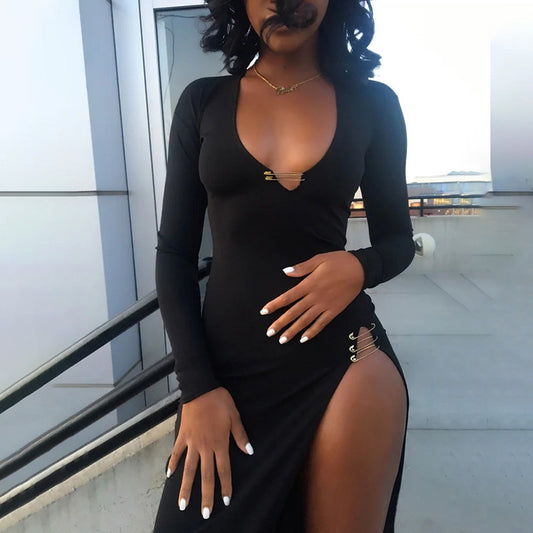 New Sexy High Slit Pin Dress - GimmeWarehouse