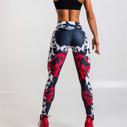 Red Butterfly Print Leggings Women's Sports Yoga Pants Gimme that