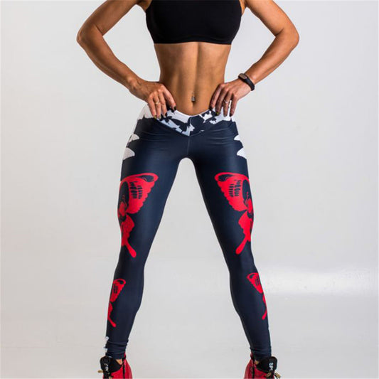 Red Butterfly Print Leggings Women's Sports Yoga Pants Gimme that