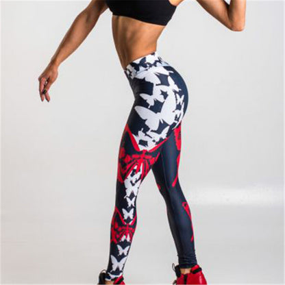 Red Butterfly Print Leggings Women's Sports Yoga Pants Gimme that