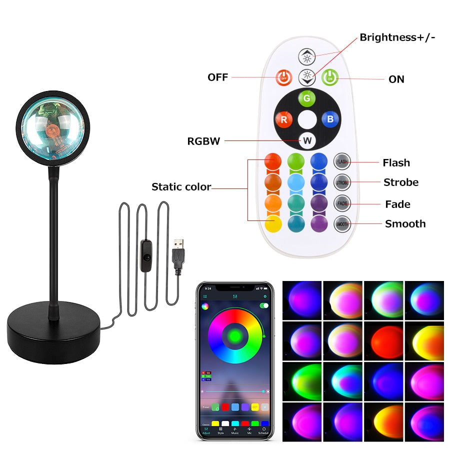 Smart Bluetooth Sunset Projection Lamp Projector Remote Led Lights - GimmeWarehouse