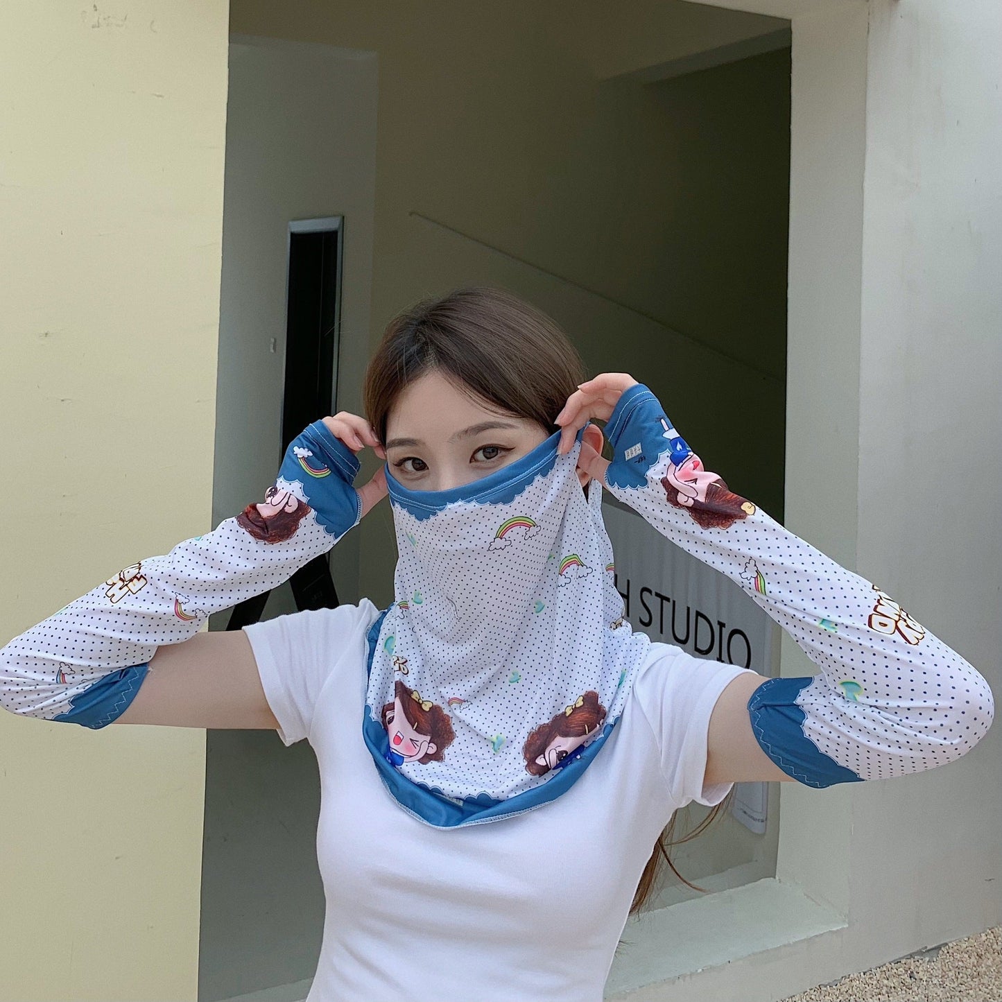 Summer riding cold incent sun mask female hood ice silk driver artifact neck ice sleeve two-piece hanging ear Gimme that