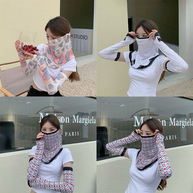 Summer riding cold incent sun mask female hood ice silk driver artifact neck ice sleeve two-piece hanging ear Gimme that