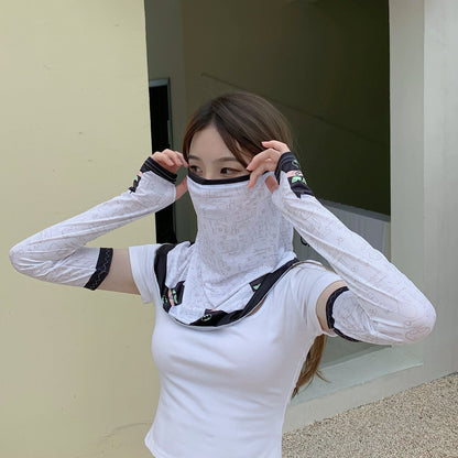 Summer riding cold incent sun mask female hood ice silk driver artifact neck ice sleeve two-piece hanging ear Gimme that