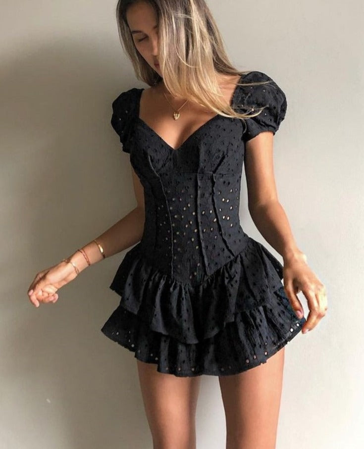 Victoria V-Neck Ruffle Mini Dress - GimmeWarehouse