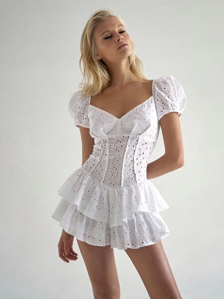 Victoria V-Neck Ruffle Mini Dress - GimmeWarehouse