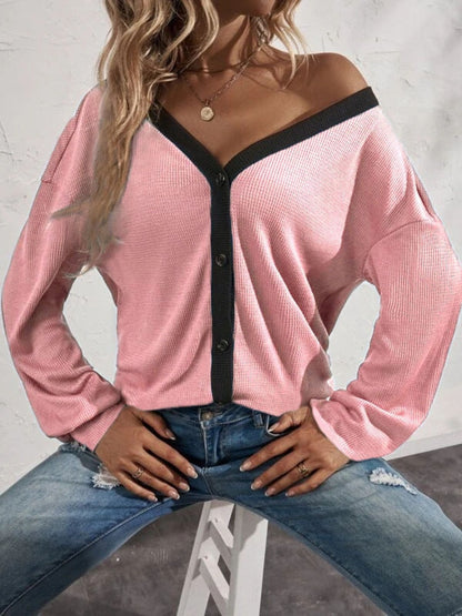 Waffle Button Shirts Female FashionTops - GimmeWarehouse